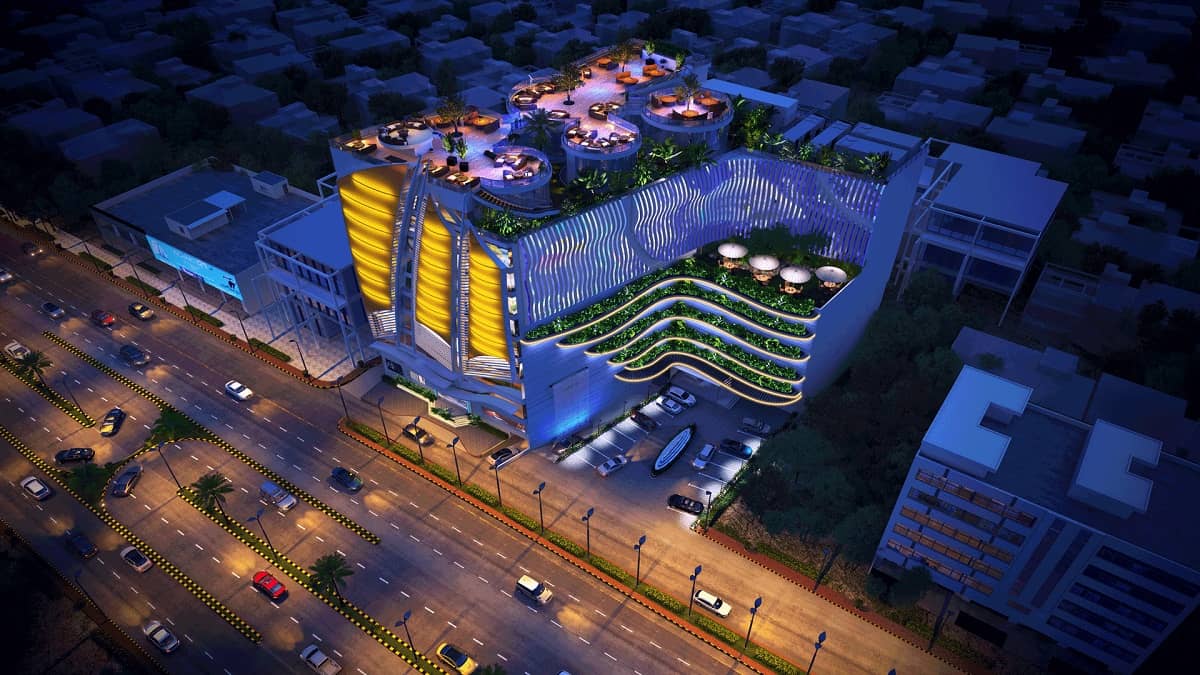 Amazon Mall Islamabad by Imarat aerial view render at night