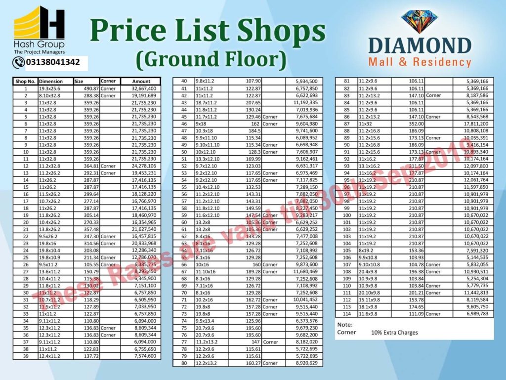 Diamond Mall Shops Ground Floor Payment Plan