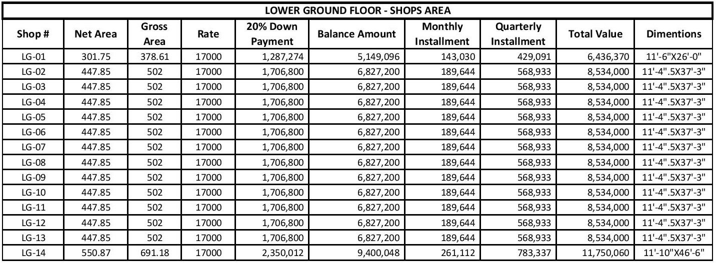 Liberty Tower Lower Ground Floor Payment Plan