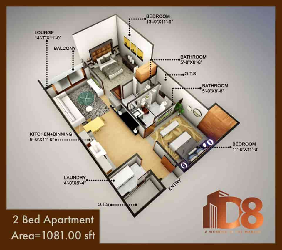 D8 Heights 2 Bed Apartment Layout Plan