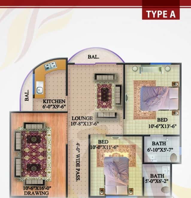 Rabia Enclave 2 Bed Type A Plan