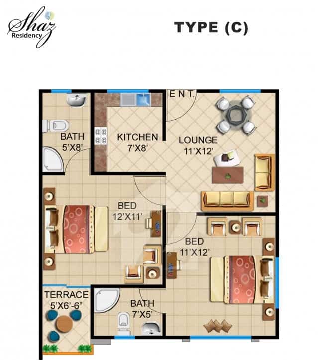 Shaz Residency 2 Bed Type C Plan