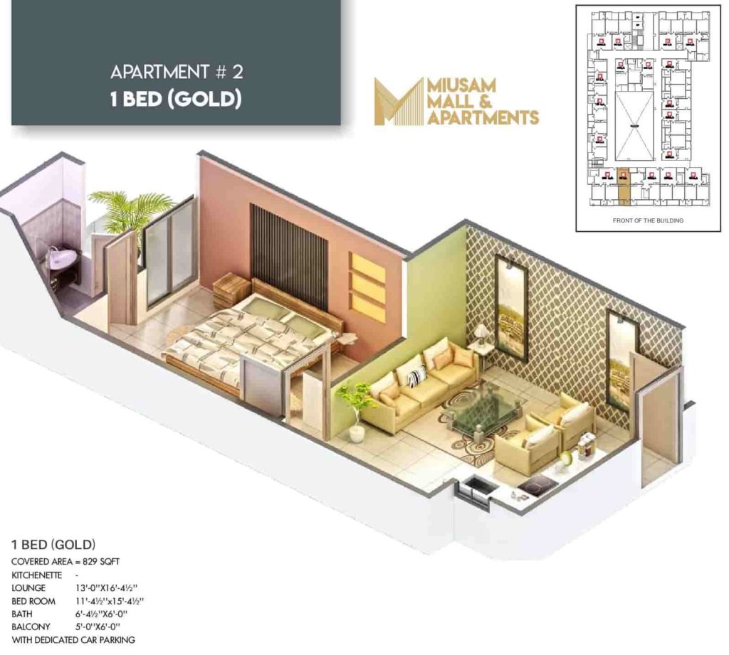 Miusam Mall 1 Bed Gold Apartment Layout