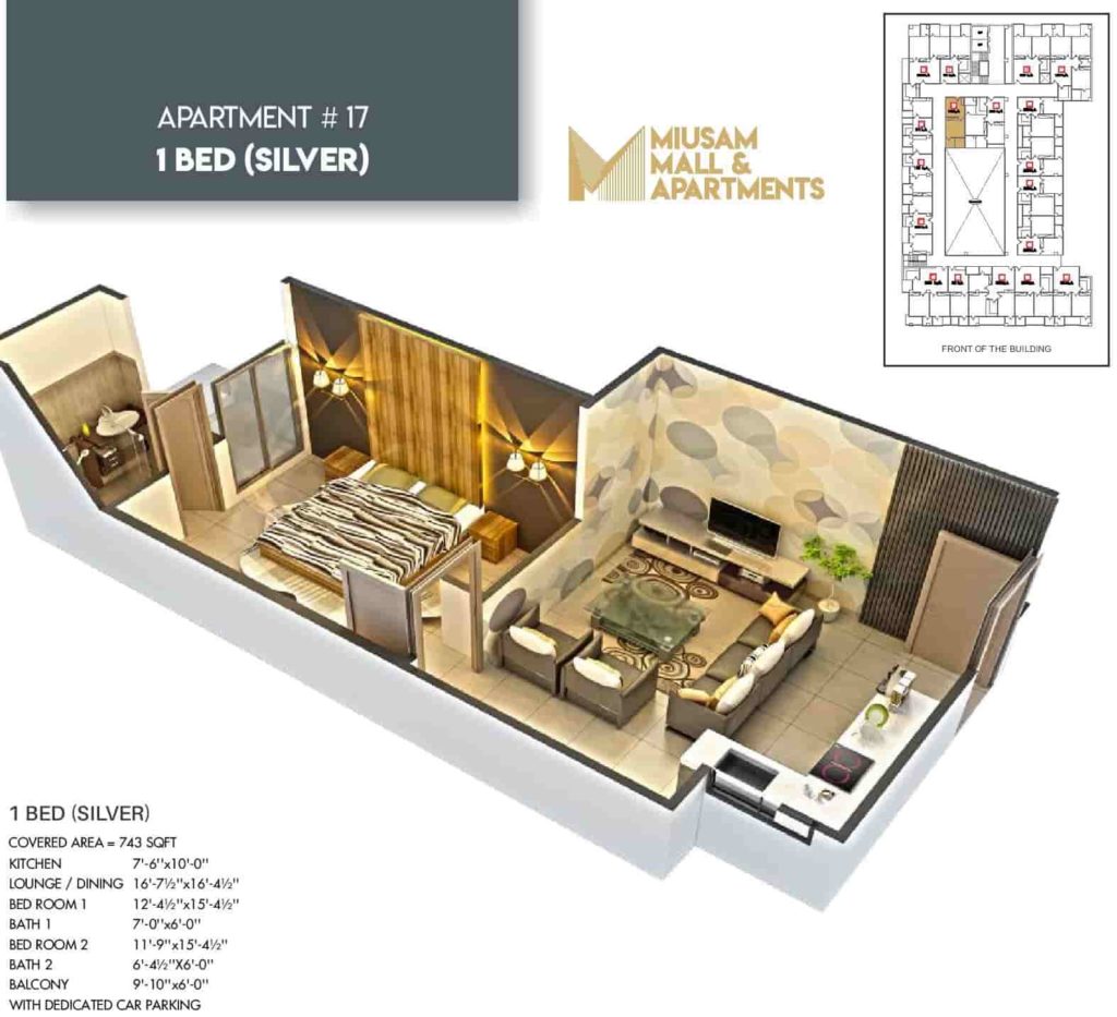 Miusam Mall 1 Bed Silver Apartment Layout