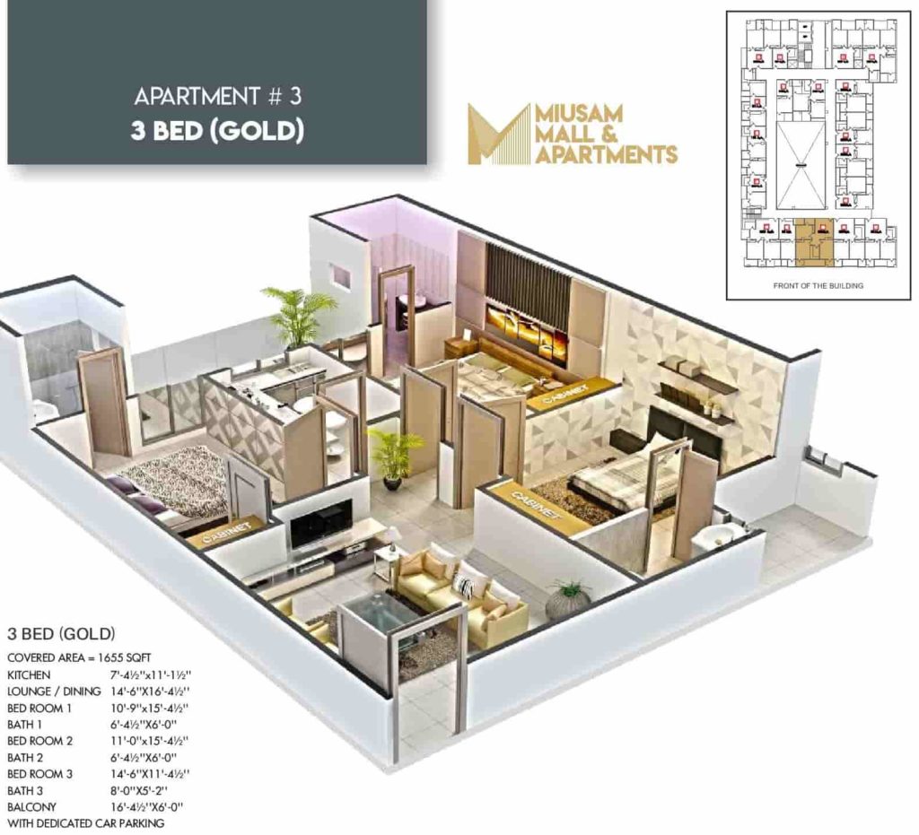 Miusam Mall 3 Bed Gold Apartment Layout