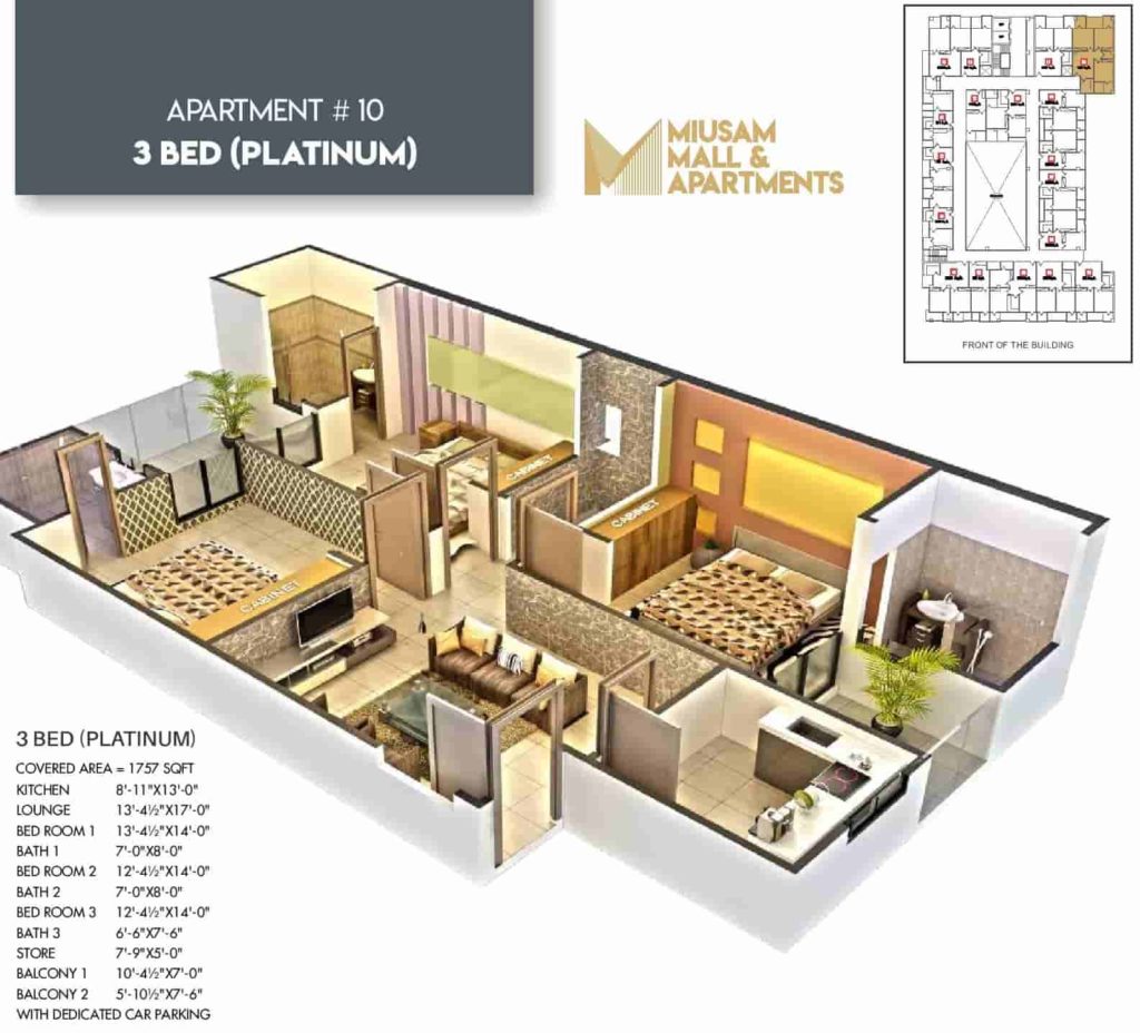 Miusam Mall 3 Bed Platimum Apartment Layout