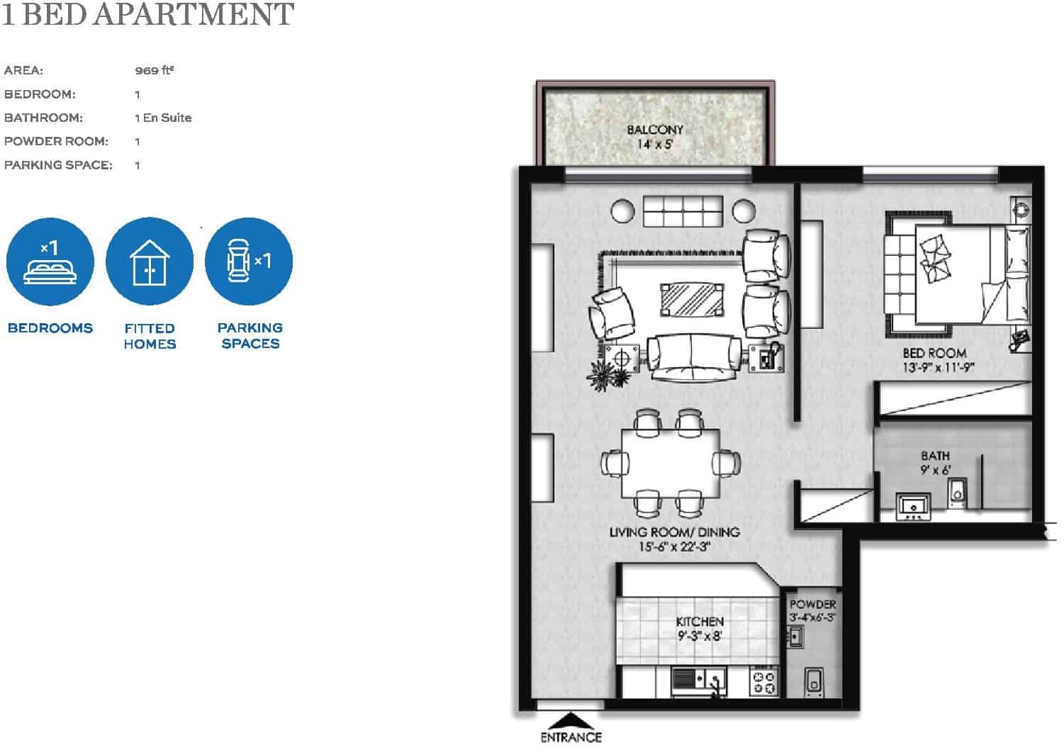 The Heights Eighteen 1 Bed Apartment Layout Plan