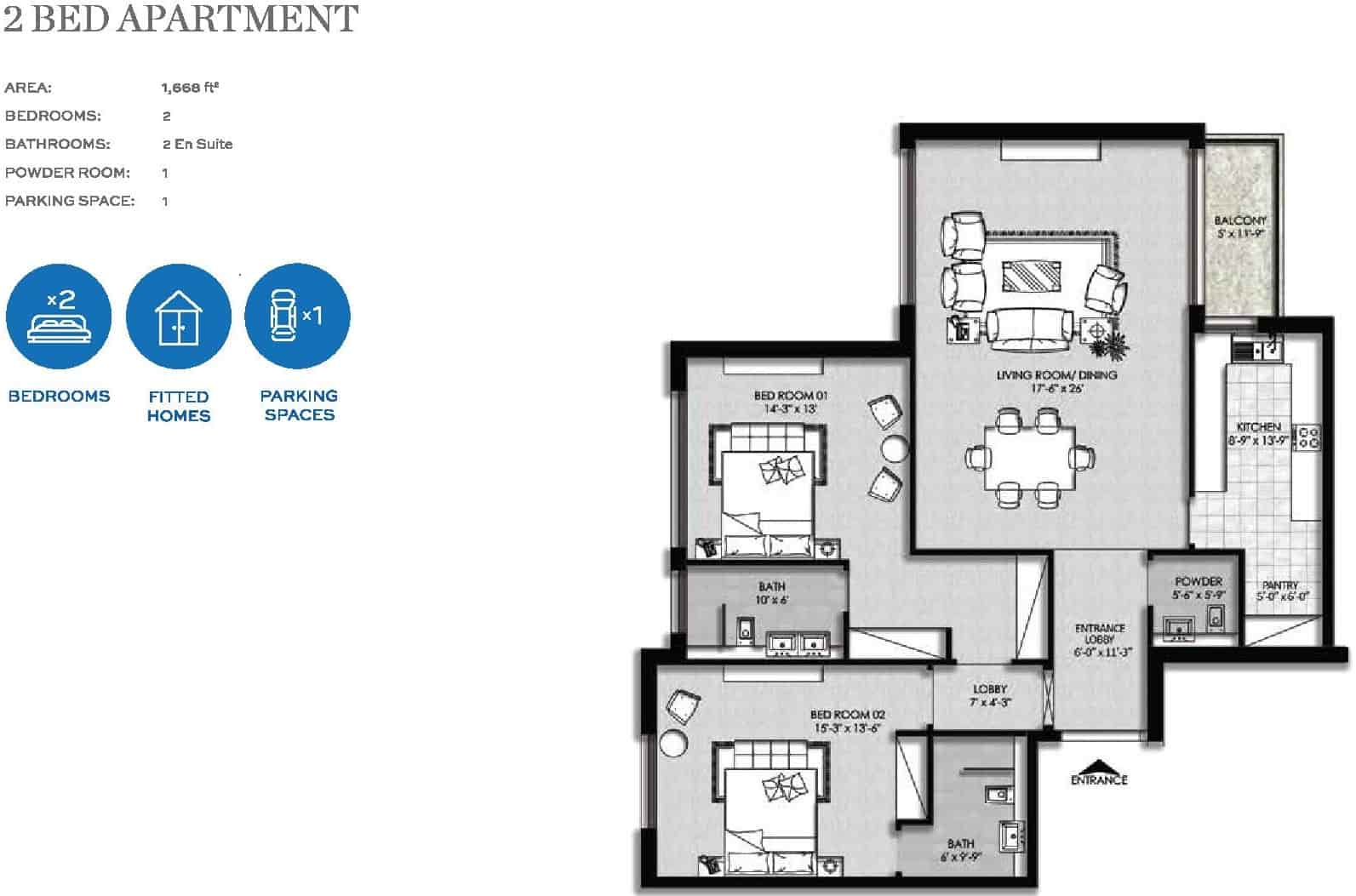 The Heights Eighteen 2 Bed Apartment Layout Plan