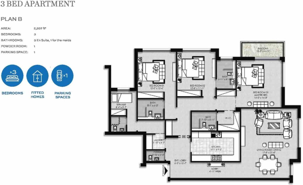 The Heights Eighteen 3 Bed Apartment Layout Plan B