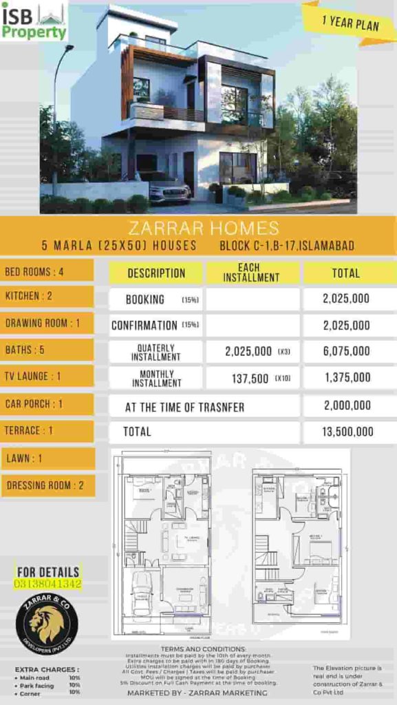 Zarar Homes 5 Marla 1 Year Plan 1