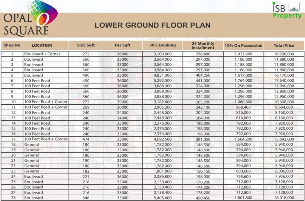 Opal Square Lower Ground Payment Plan