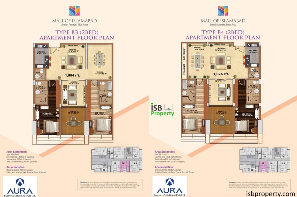 Mall of Islamabad 2 Bed Type B4 Layout