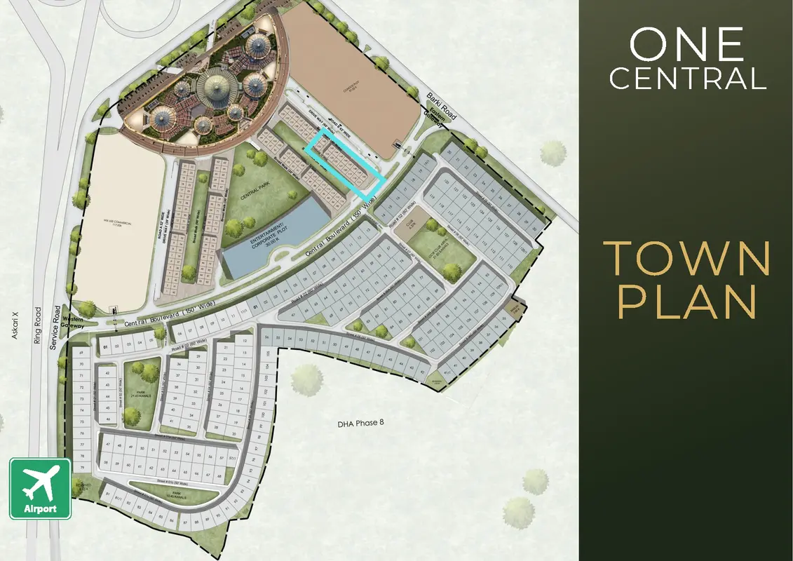 One Central DHA Lahore master plan showing zones and roads