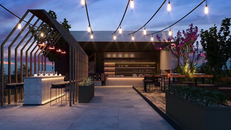 Imarat Builders Mall Islamabad terrace and entrance render at night