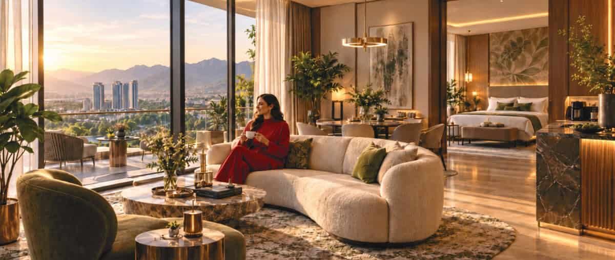 Luxury apartment living room visual for Imarat Hospitality Tower Islamabad