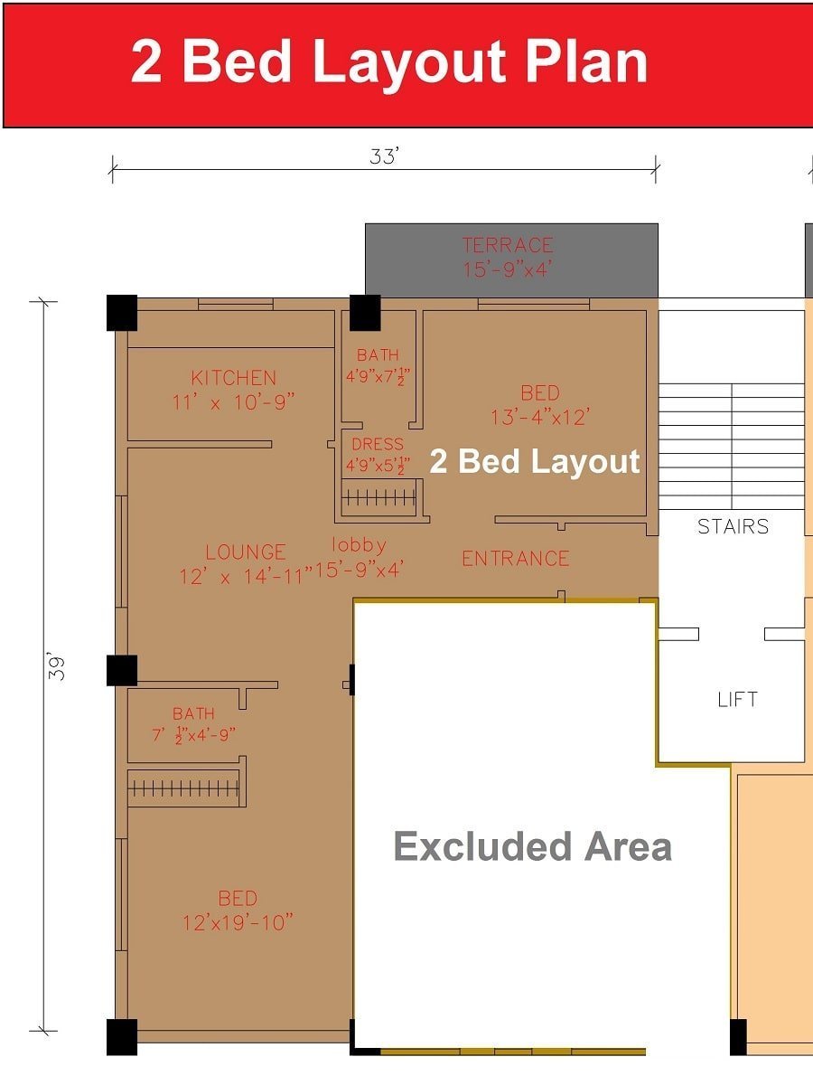 2 bed layout plan apartment Shanghai Heights-min